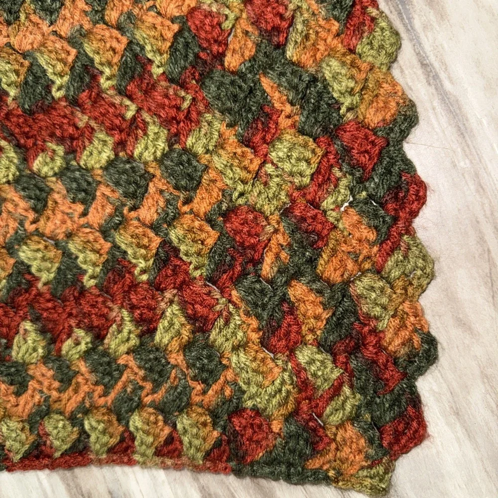 Crochet Knit Afghan Blanket Fall Autumn Colors Throw Cottagecore Boho 68X64
